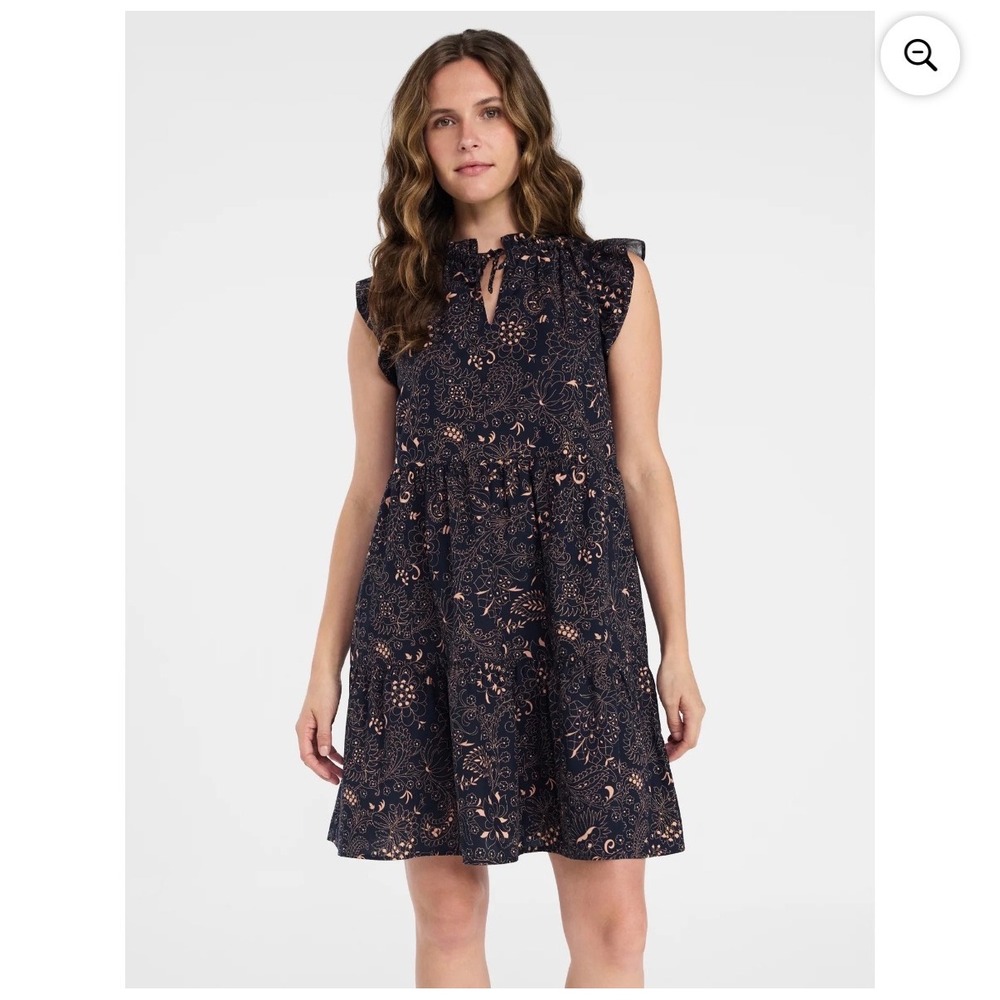 Time and Tru Flutter Sleeve Cotton Mini Dress Paisley Dark Navy Women's Medium - Picture 1 of 4